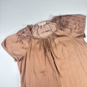 Philosophy Blouse Womens Medium Brown Lace Cap Sleeve Romantic Casual Shirt Top